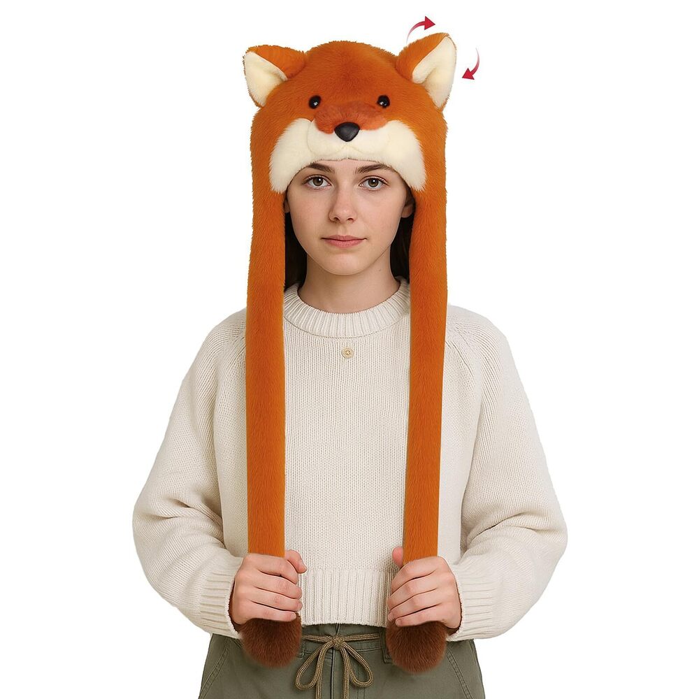 9736 Animal Hat with Ears Moving Jumping Winter Plush Cap Halloween